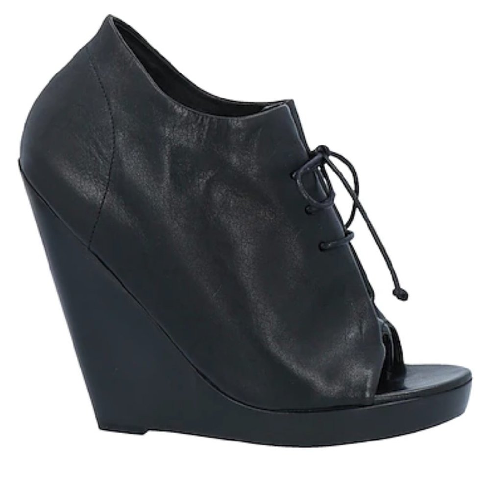 MARSELL Black Leather Peep Toe Ankle Boots Sz 37.5 US 7.5 Italy